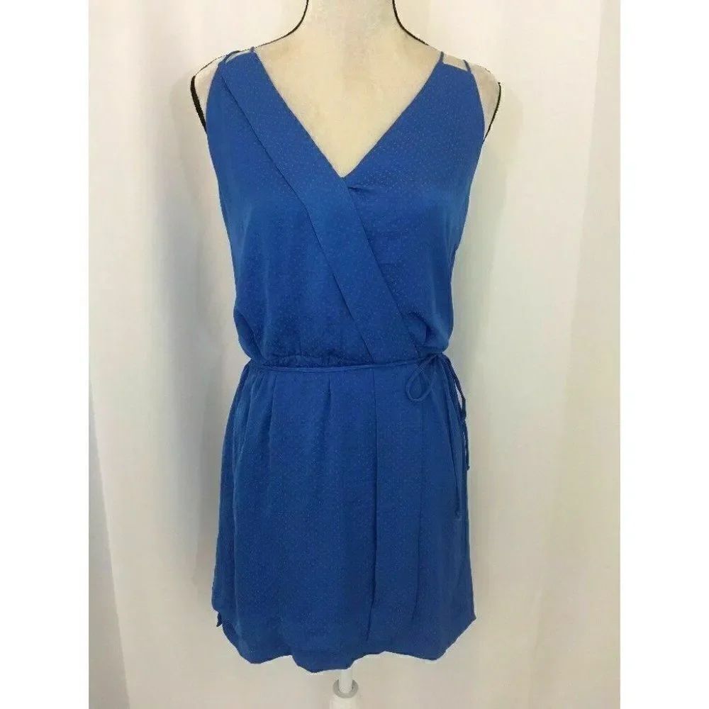 Zara Womens Blue Polka Dot V Neck Tank Top Mini Dress Large